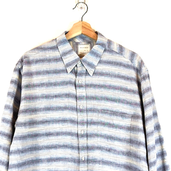 Billy Reid Mens Tuscumbia Linen Long Sleeve Button Up Shirt XL Striped Preppy - Picture 2 of 7